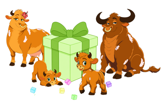 BEES & borrels MOOOvelous skincare Gift Card with cow family illustration